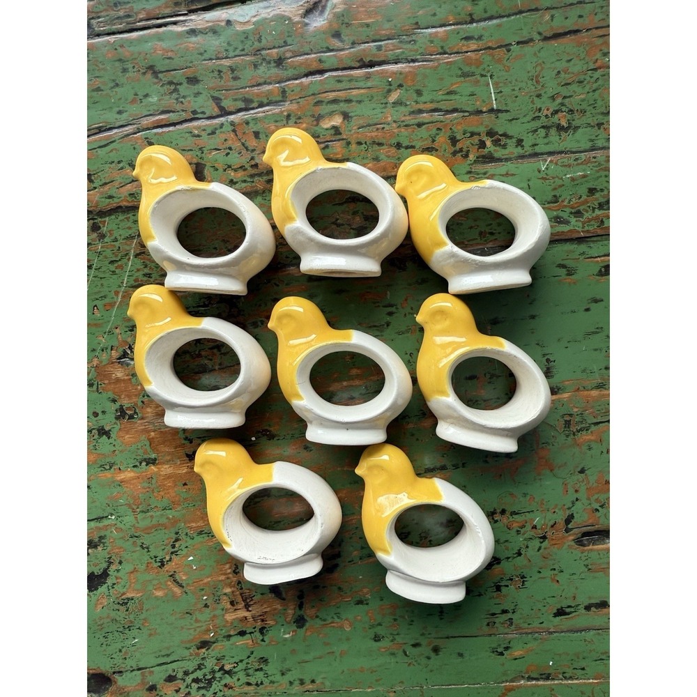 Vintage Ceramic Duck Shaped Napkin Ring Holders Easter White And Yellow - Picture 2 of 4